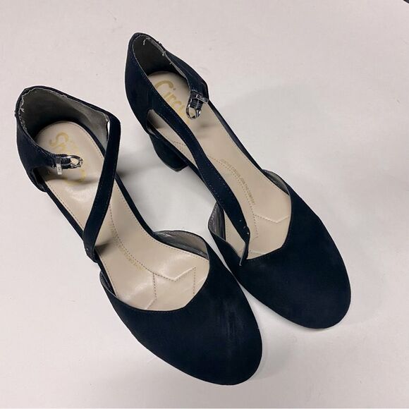 Circus Sam Edelman Black faux suede goth round toe Mary Jane pumps block heel 10 - Picture 2 of 11